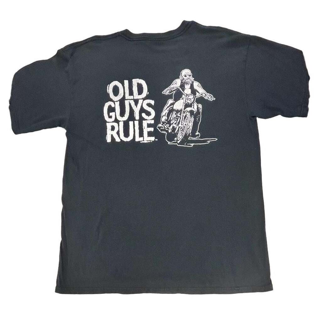 VTG Y2K Old Guys Rule Biker Graphic Short Sleeve T-Shirt - Sz L